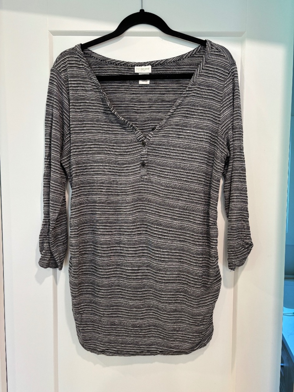 Motherhood Maternity Boutique Striped Rushed Henley Top, Size L